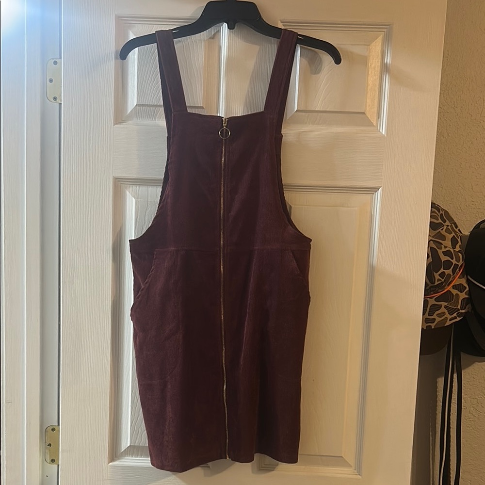 Elegant Burgundy Corduroy Pinafore Dress